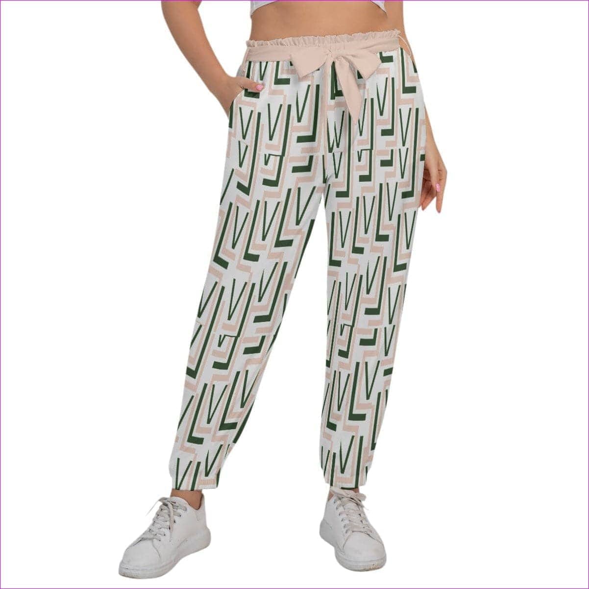 White Labyrinth 2 Women’s Pants With Waist Belt Voluptuous (+) Plus Size - women's pants at TFC&H Co.