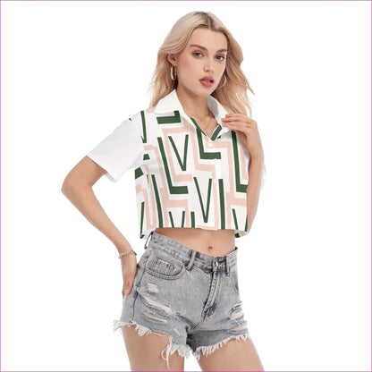 White Labyrinth 2 Womens Cropped Blouse - women's crop top at TFC&H Co.