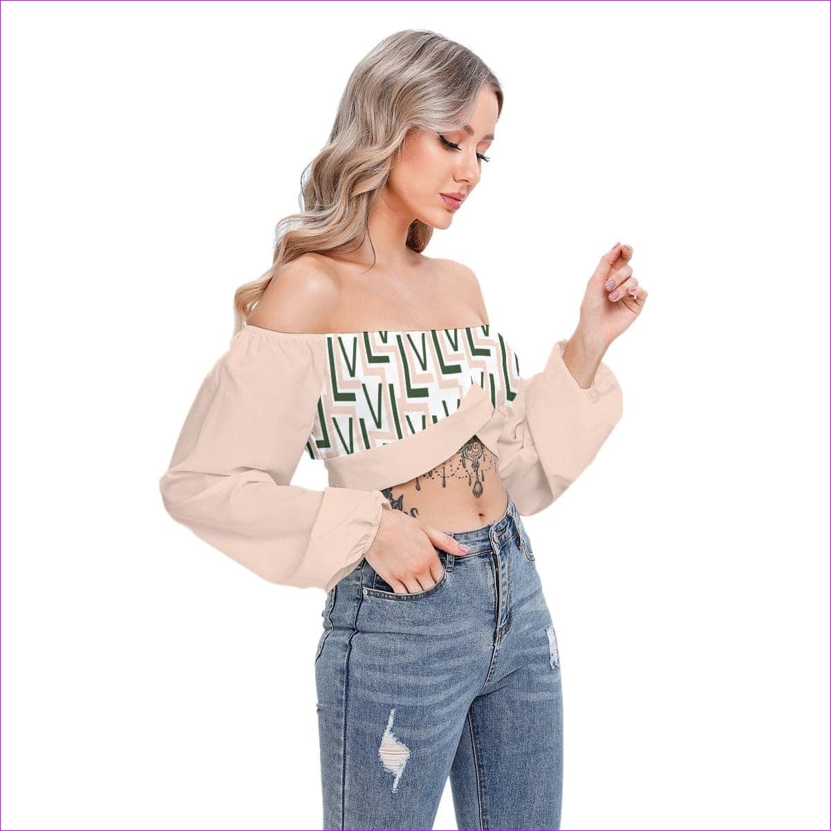 Pink - Labyrinth 2 Womens Cropped Tube Top With Long Sleeve - womens crop top at TFC&H Co.