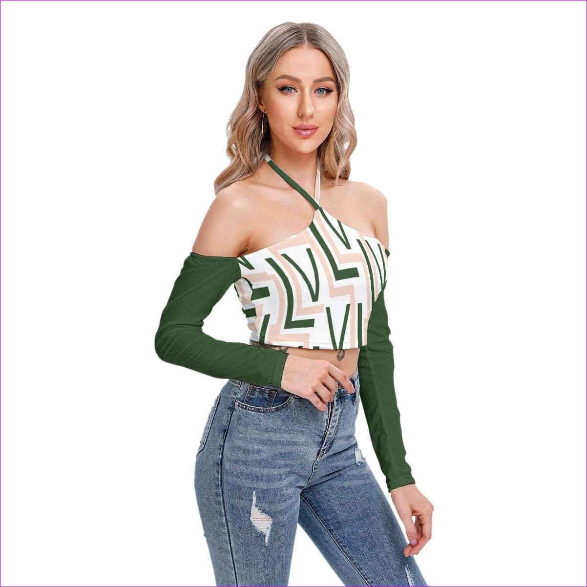 Green - Labyrinth 2 Womens Halter Lace-up Top - womens crop top at TFC&H Co.