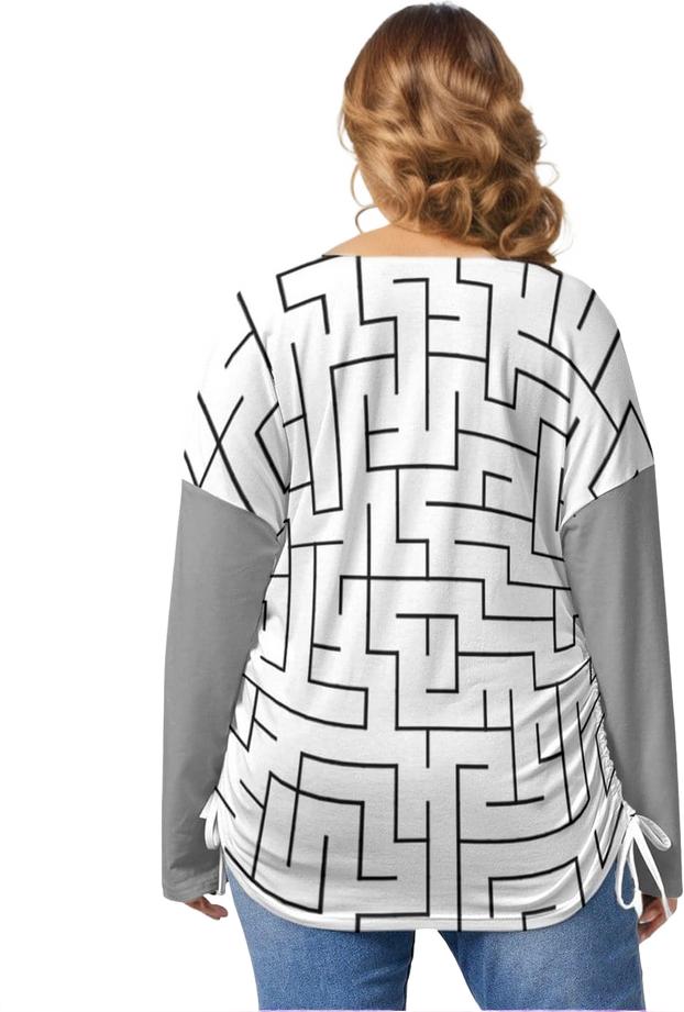 Labyrinth Women’s V-neck T-shirt With Side Drawstring Voluptuous (+) Plus Size - women's shirt at TFC&H Co.