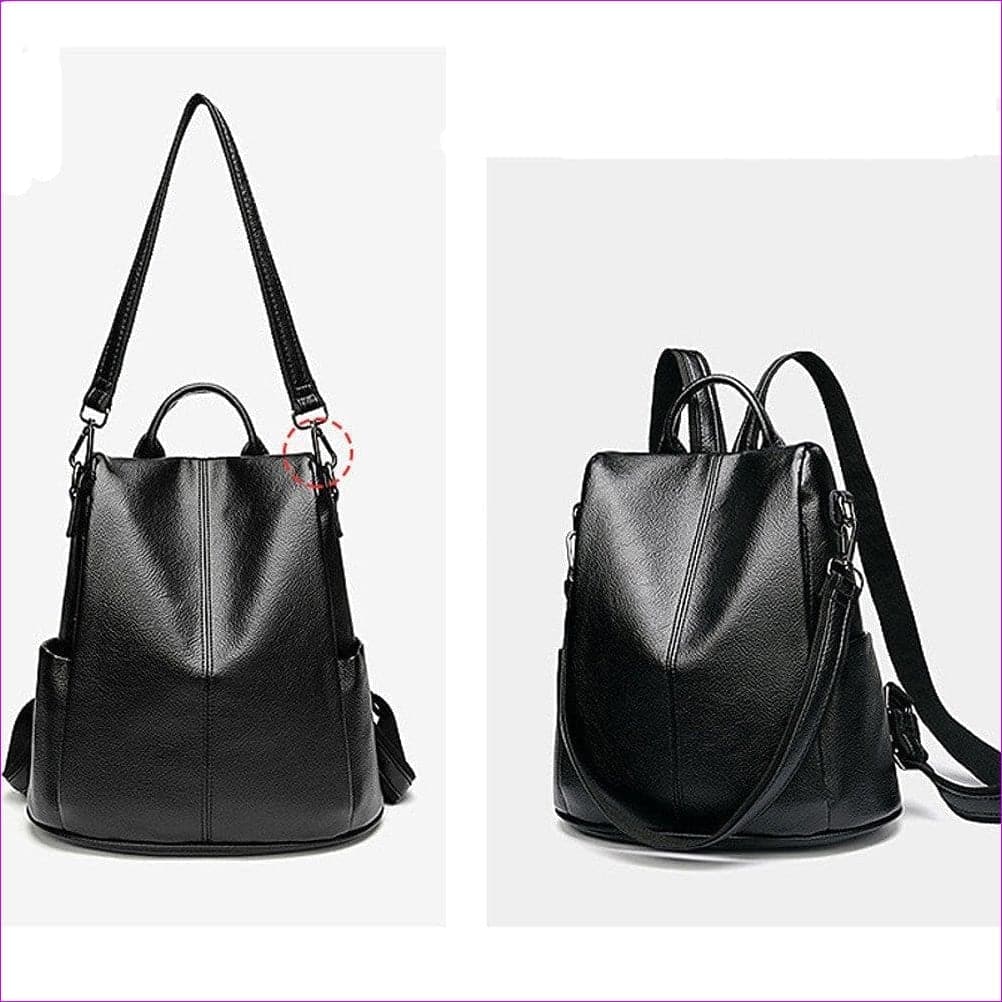 - Leather Zipper School Bag Solid Color Daily Brown / Black / Fall & Winter - bookbag at TFC&H Co.