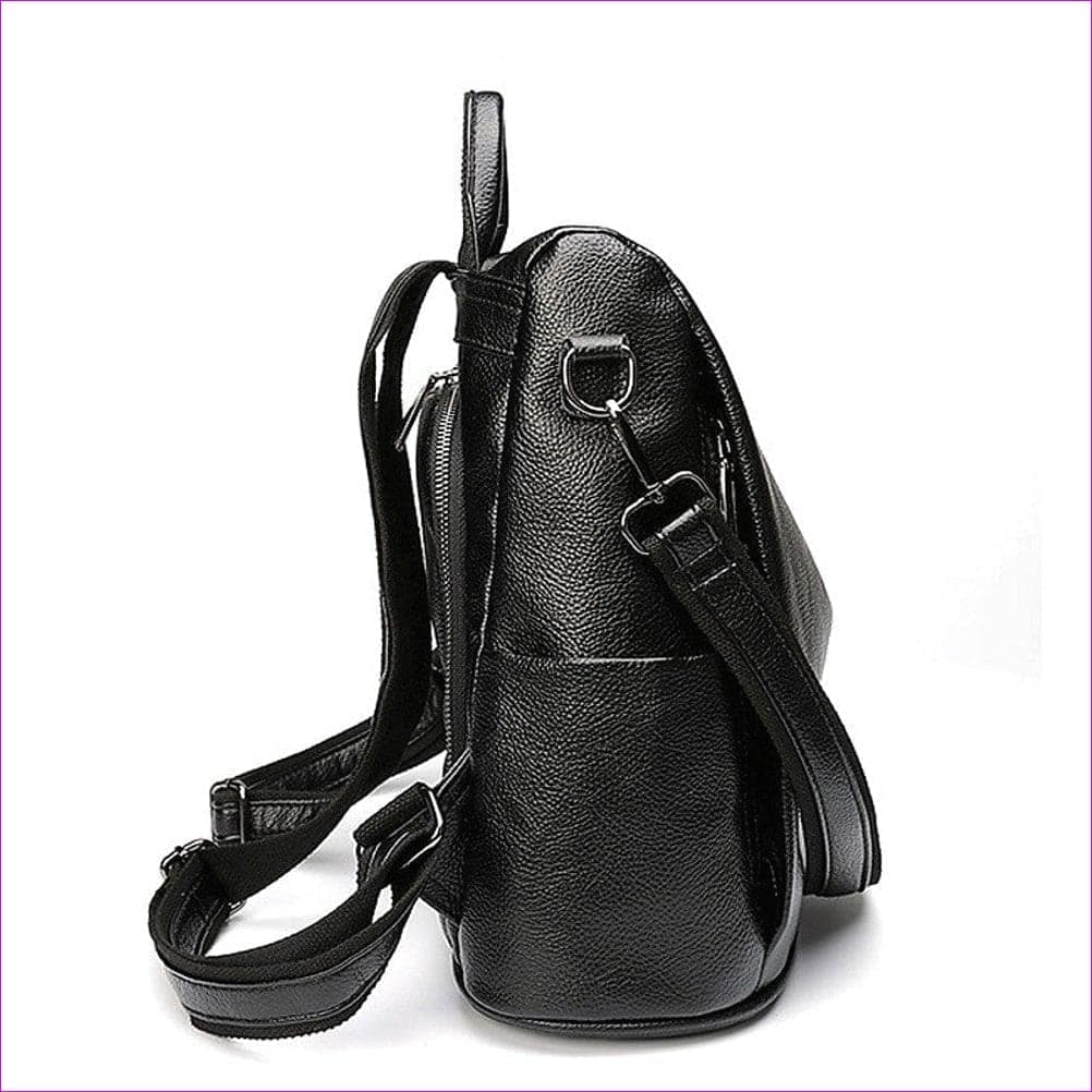 - Leather Zipper School Bag Solid Color Daily Brown / Black / Fall & Winter - bookbag at TFC&H Co.