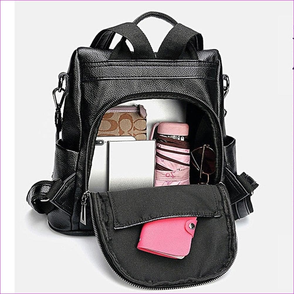 - Leather Zipper School Bag Solid Color Daily Brown / Black / Fall & Winter - bookbag at TFC&H Co.