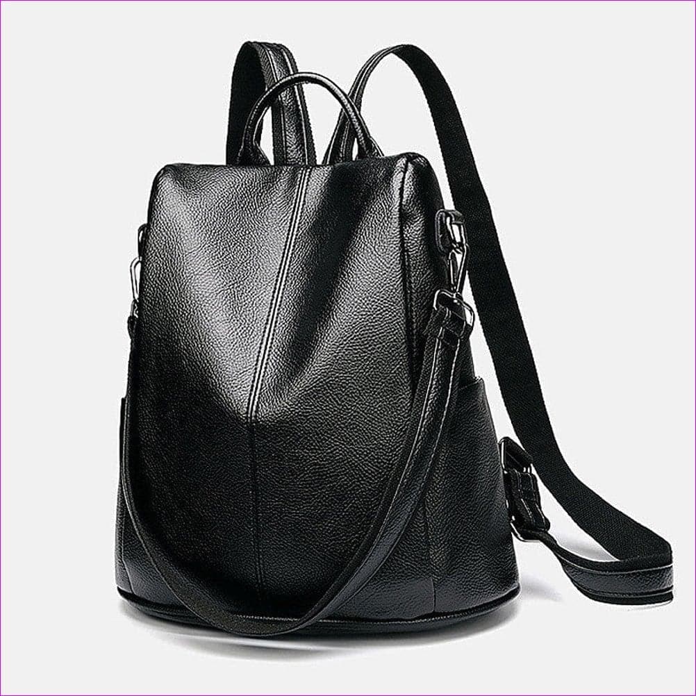 - Leather Zipper School Bag Solid Color Daily Brown / Black / Fall & Winter - bookbag at TFC&H Co.