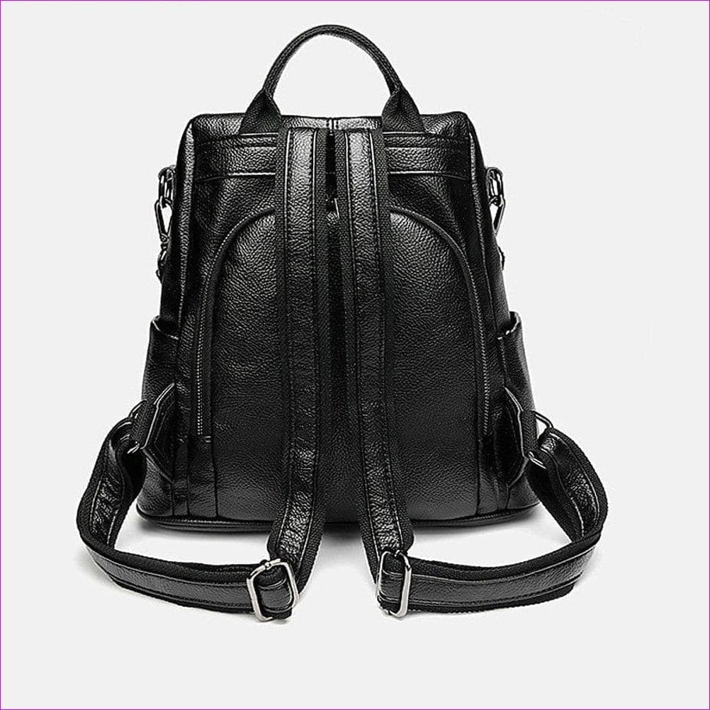 - Leather Zipper School Bag Solid Color Daily Brown / Black / Fall & Winter - bookbag at TFC&H Co.