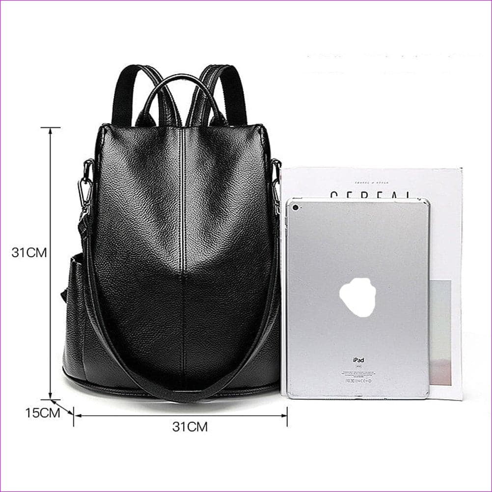 Brown - Leather Zipper School Bag Solid Color Daily Brown / Black / Fall & Winter - bookbag at TFC&H Co.