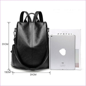 Brown - Leather Zipper School Bag Solid Color Daily Brown / Black / Fall & Winter - bookbag at TFC&H Co.