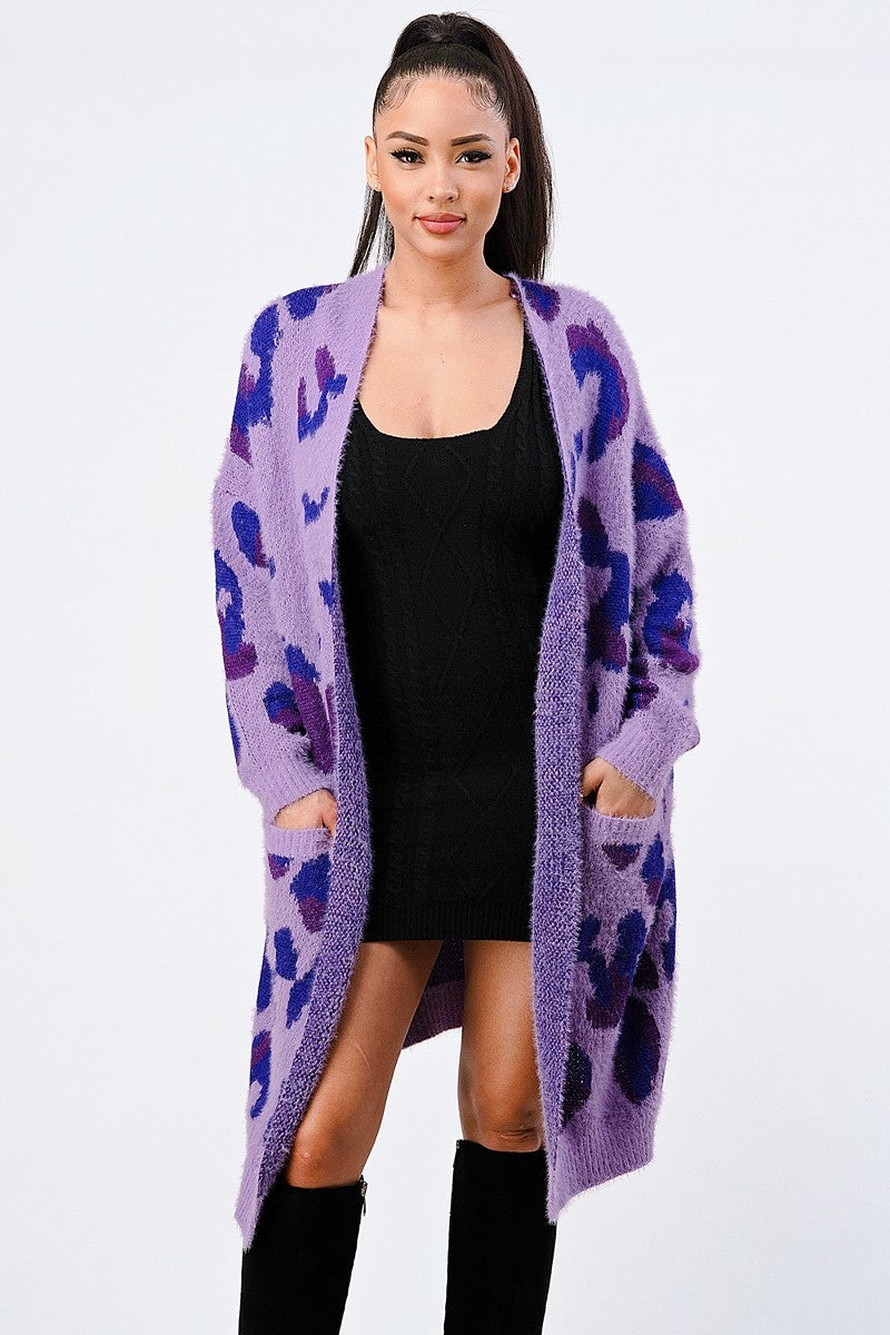 L - Leopard Angora Sweater Oversized Cardigan -Ships from The US - womens cardigan at TFC&H Co.