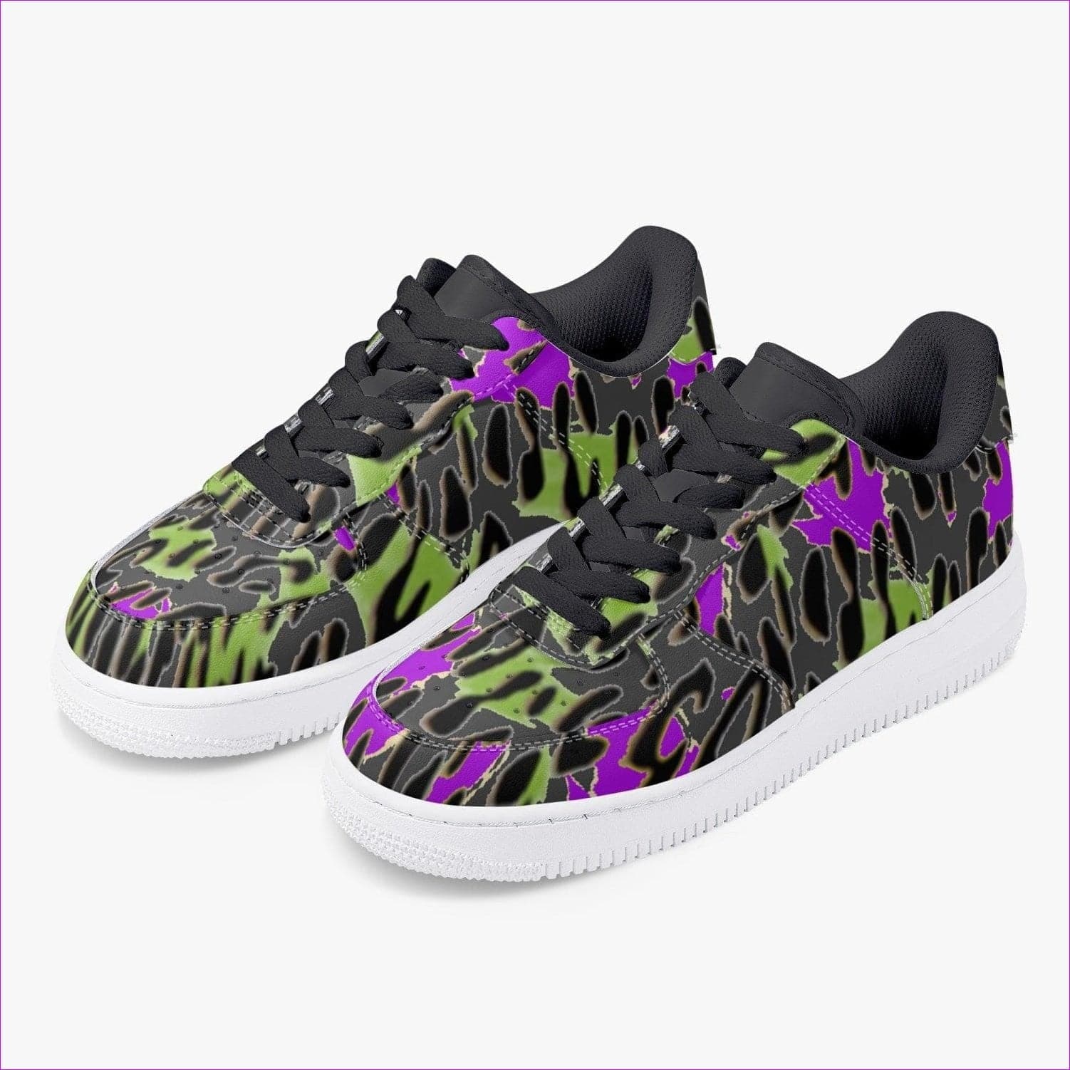 - Leopard Grunge Low-Top Leather Sports Sneakers - sneakers at TFC&H Co.
