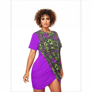 - Leopard Splash Grunge Purple Women’s Stacked Hem Dress Voluptuous (+) Plus Size - womens dress at TFC&H Co.