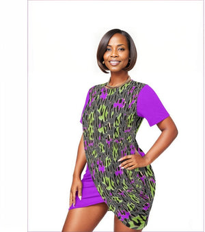 purple - Leopard Splash Grunge Purple Women’s Stacked Hem Dress Voluptuous (+) Plus Size - womens dress at TFC&H Co.