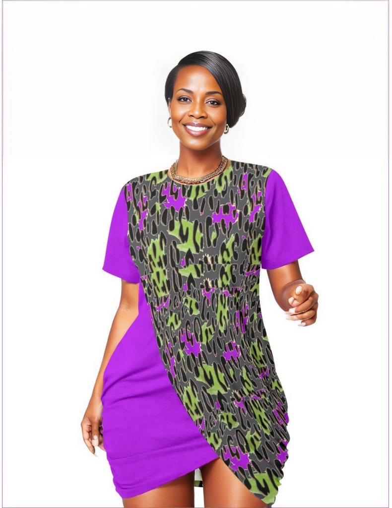 Leopard Splash Grunge Purple Women’s Stacked Hem Dress Voluptuous (+) Plus Size - women's dress at TFC&H Co.