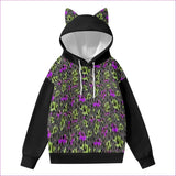 Black - Leopard Splash Grundge Purr Women’s Hoodie With Decorative Ears - womens cat ear hoodie at TFC&H Co.