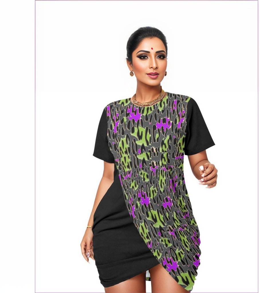 Leopard Splash Grundge Women’s Stacked Hem Dress Voluptuous (+) Plus Size - women's dress at TFC&H Co.
