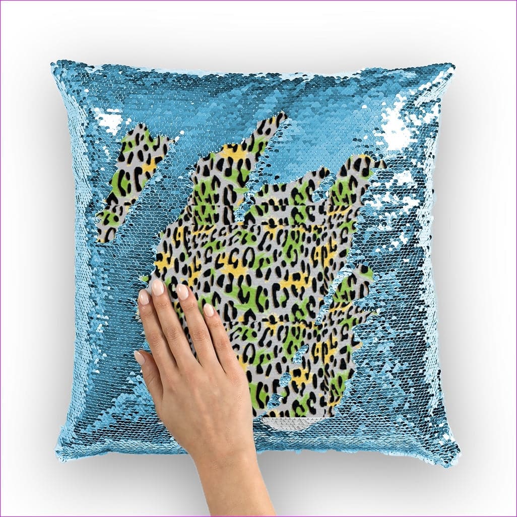 Light Blue - Leopard Splash Leopard Splash Sequin Cushion Cover - pillow at TFC&H Co.