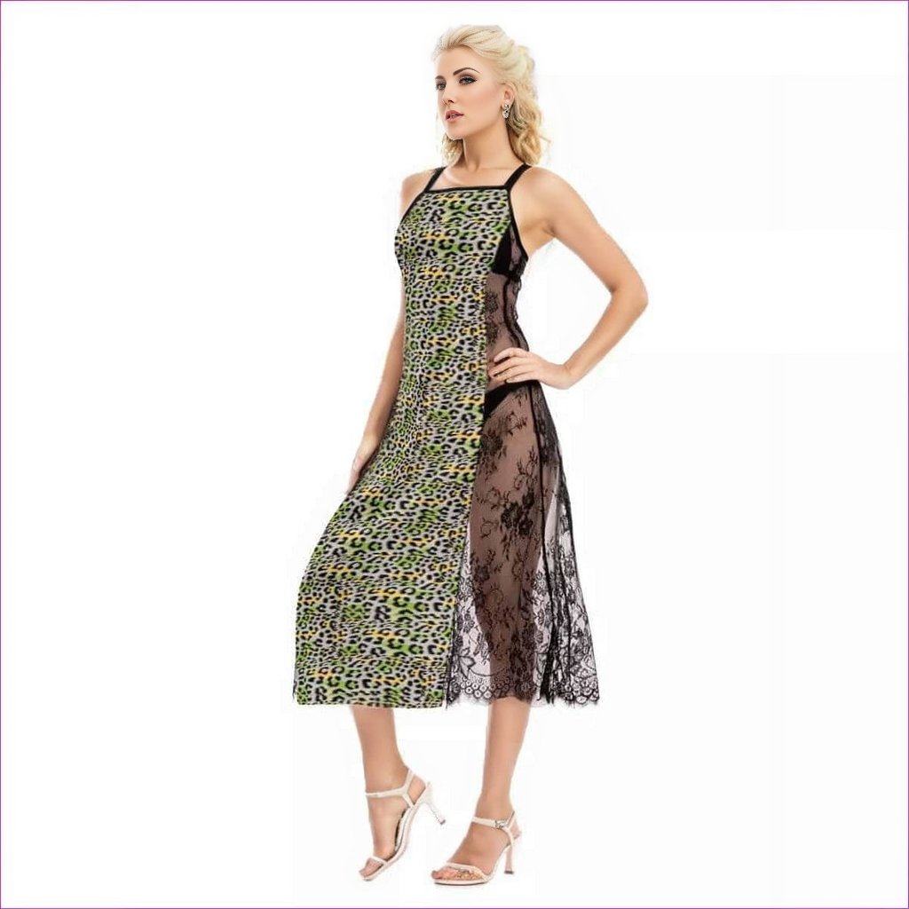 Leopard Splash Womens Lace Cami Cross Back Dress - women's dress at TFC&H Co.