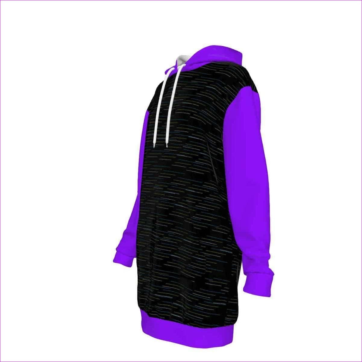 purple/black - Linear Long Fleece Hoodie Dress - womens dress at TFC&H Co.