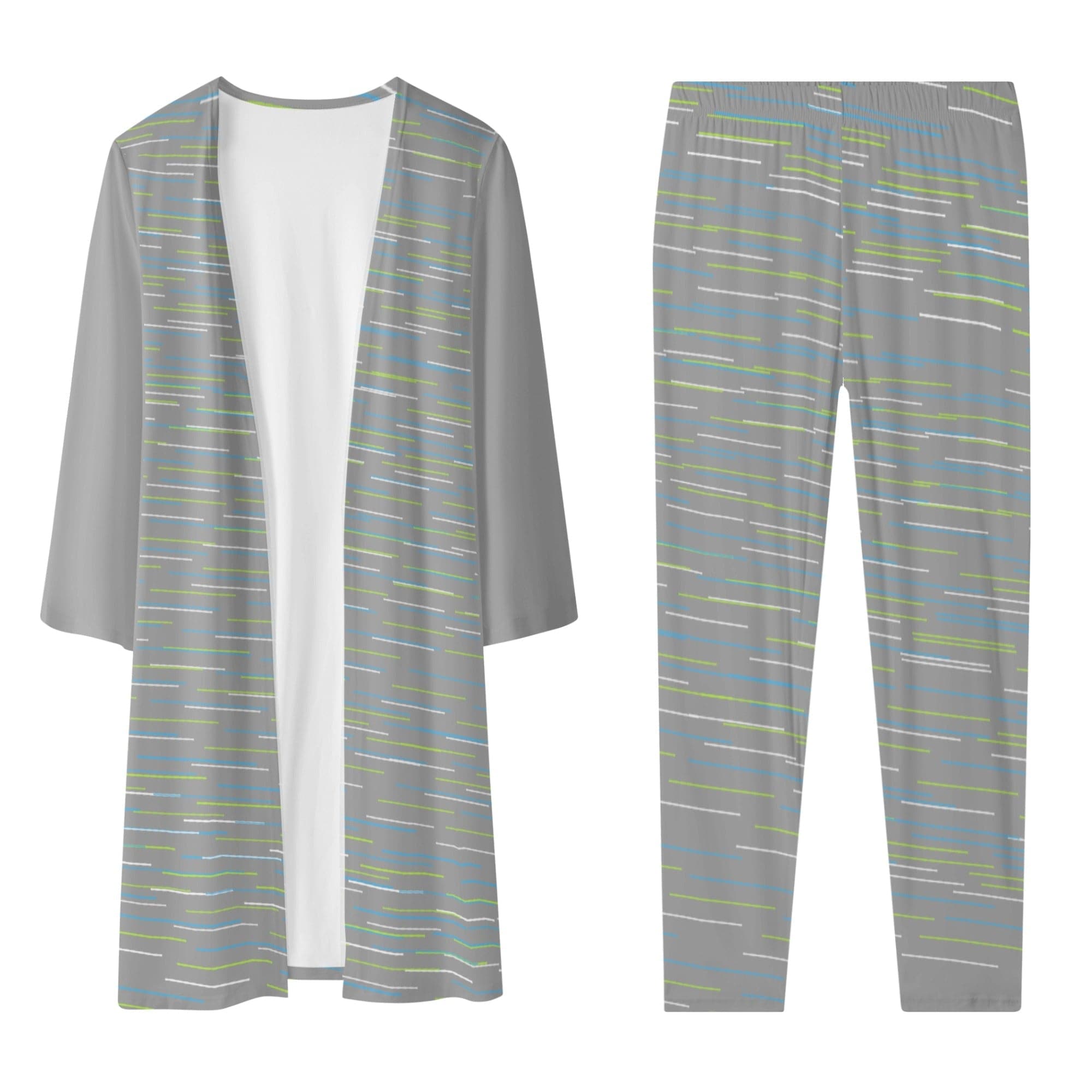 Grey - Linear Women's Long Sleeve Cardigan and Leggings 2pcs - womens top & leggings set at TFC&H Co.