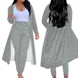 - Linear Women's Long Sleeve Cardigan and Leggings 2pcs - womens top & leggings set at TFC&H Co.