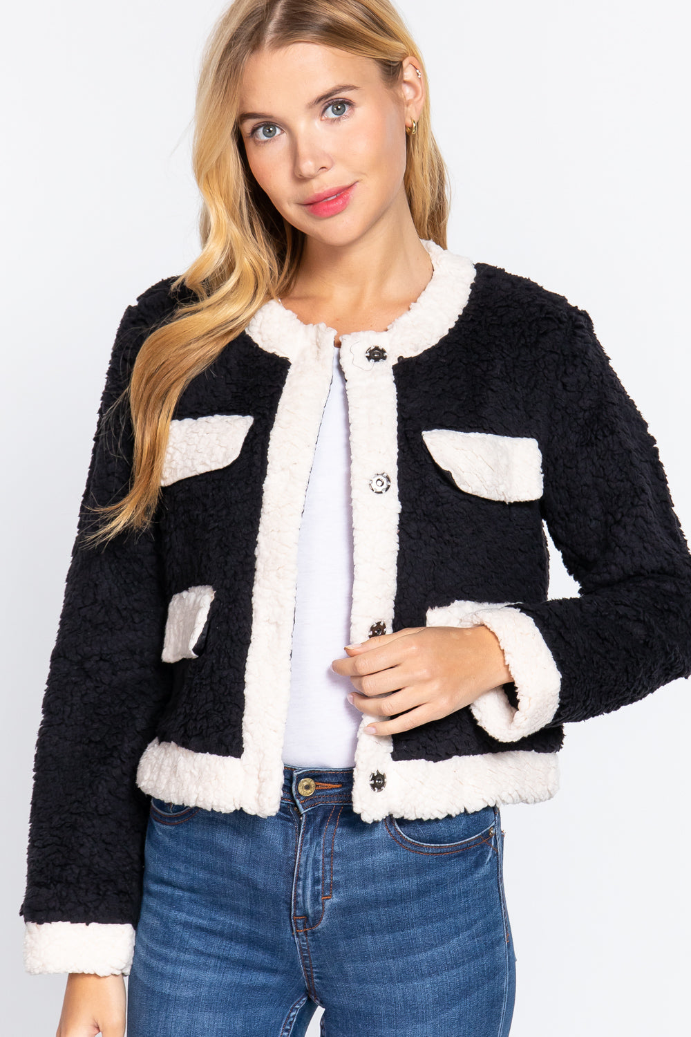 - Long Sleeve Pocket Detail Faux Fur Jacket - 3 colors - Ships from The US - womens jacket at TFC&H Co.