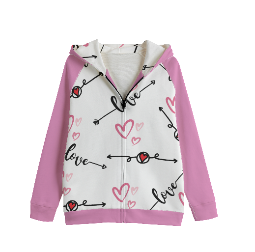 PINK Love in Motion Kid's Zip Up Raglan Sleeve Hoodie | 100% Cotton - kid's hoodie at TFC&H Co.