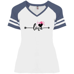 White Heather Navy - Love in Motion Ladies' Game V-Neck T-Shirt - Womens T-Shirts at TFC&H Co.