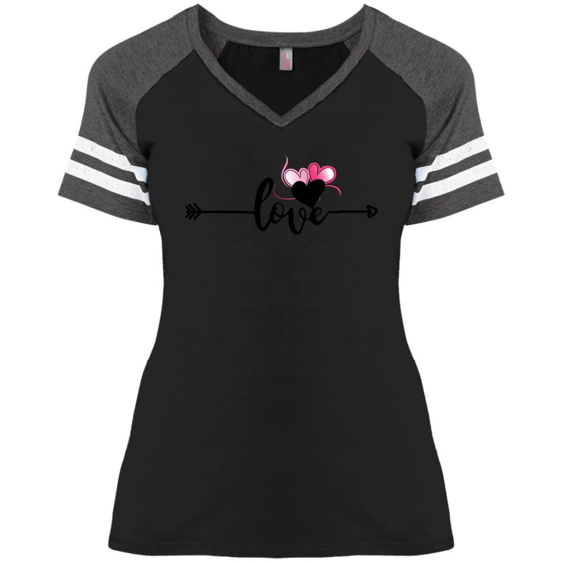 Black Heathered Charcoal - Love in Motion Ladies' Game V-Neck T-Shirt - Womens T-Shirts at TFC&H Co.