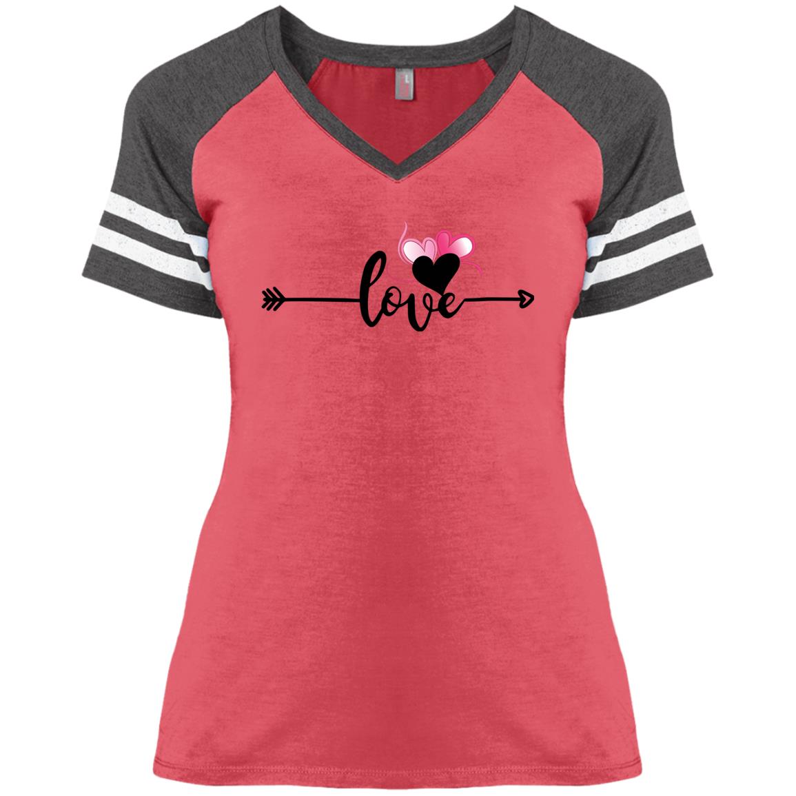 Heather Red Heathered Charcoal - Love in Motion Ladies' Game V-Neck T-Shirt - Womens T-Shirts at TFC&H Co.