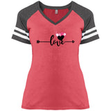 Heather Red Heathered Charcoal - Love in Motion Ladies' Game V-Neck T-Shirt - Womens T-Shirts at TFC&H Co.