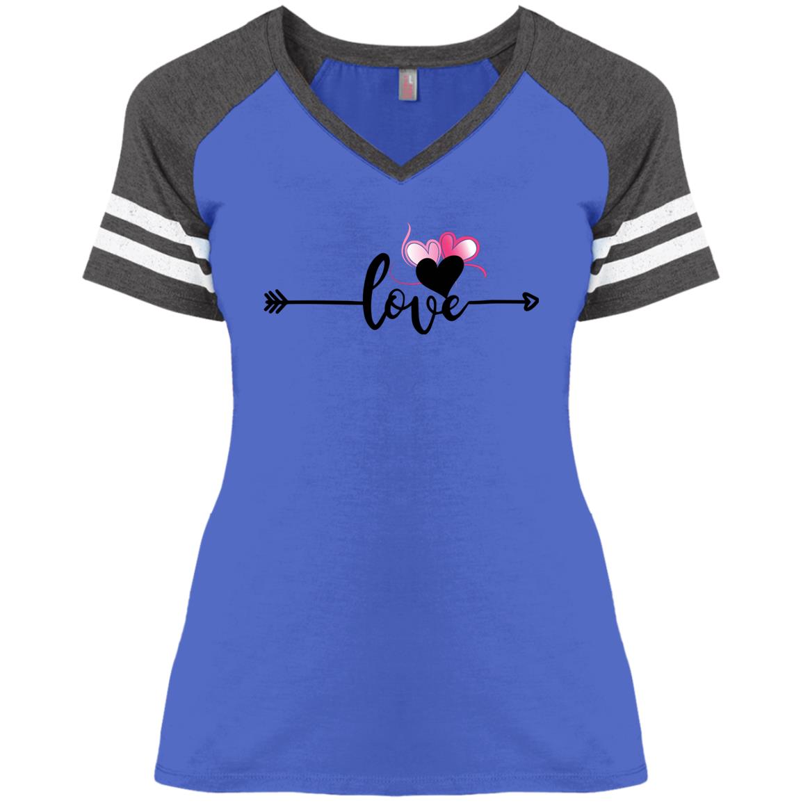 Heather Royal Heathered Charcoal - Love in Motion Ladies' Game V-Neck T-Shirt - Womens T-Shirts at TFC&H Co.