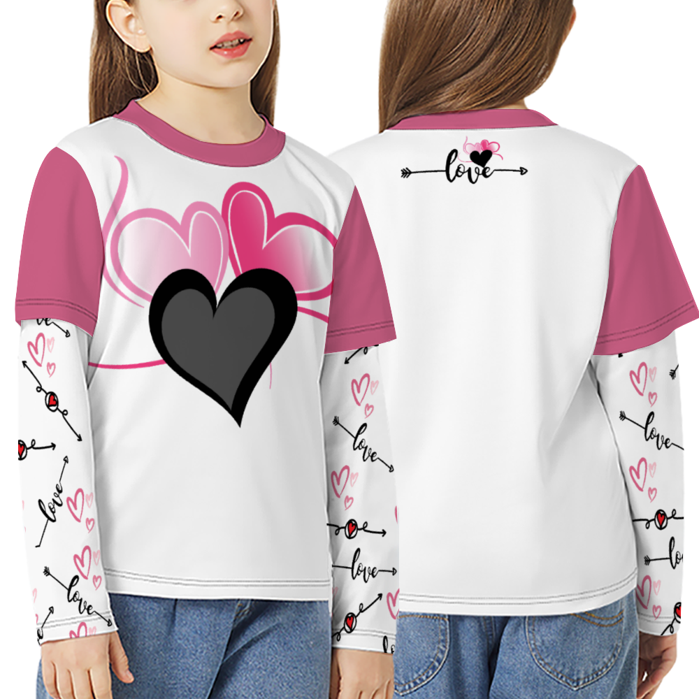 - Love in Motion Long-sleeve Splicing T-Shirt for Girls - girls t-shirt at TFC&H Co.
