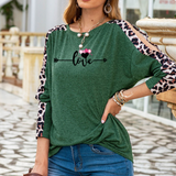 Green - Love in Motion Women's Shoulder Slit Leopard Print Top - womens shirt at TFC&H Co.