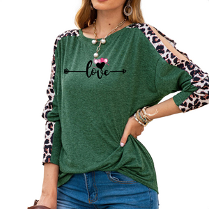 - Love in Motion Women's Shoulder Slit Leopard Print Top - womens shirt at TFC&H Co.