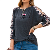 Gray - Love in Motion Women's Shoulder Slit Leopard Print Top - womens shirt at TFC&H Co.