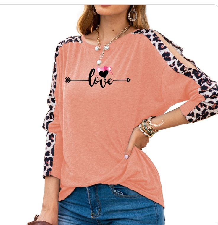 - Love in Motion Women's Shoulder Slit Leopard Print Top - womens shirt at TFC&H Co.