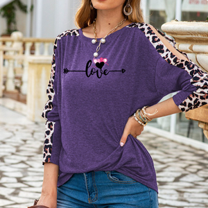Purple - Love in Motion Women's Shoulder Slit Leopard Print Top - womens shirt at TFC&H Co.