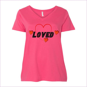 Hot Pink - Loved Curvy Collection Womens Premium Jersey V-Neck Tee - womens t-shirt at TFC&H Co.