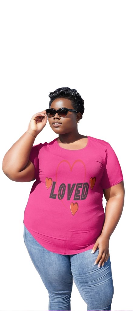 4 - 26/28 Hot Pink Loved Curvy Collection Womens Premium Jersey V-Neck Tee - women's t-shirt at TFC&H Co.