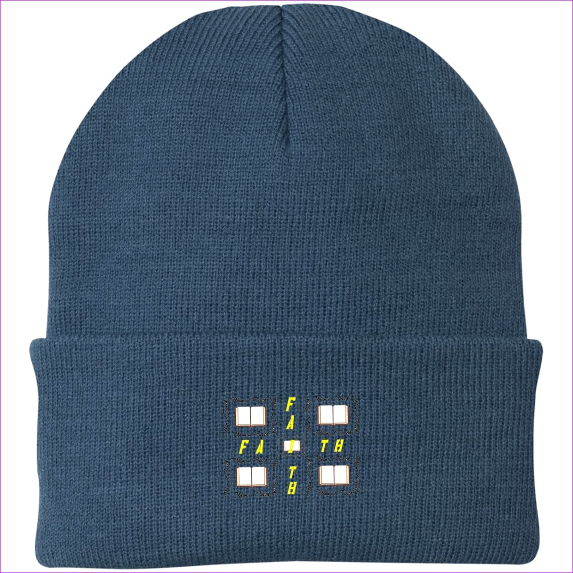 Millennium Blue One Size Man of Faith Embroidered Port Authority Knit Cap - Hats at TFC&H Co.