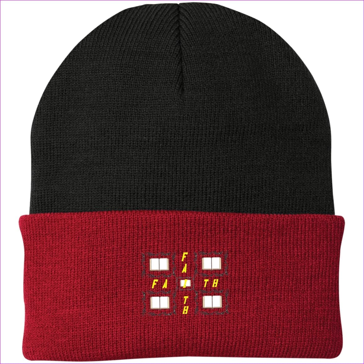 Athletic Red/Black One Size Man of Faith Embroidered Port Authority Knit Cap - Hats at TFC&H Co.