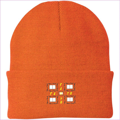 Neon Orange One Size Man of Faith Embroidered Port Authority Knit Cap - Hats at TFC&H Co.