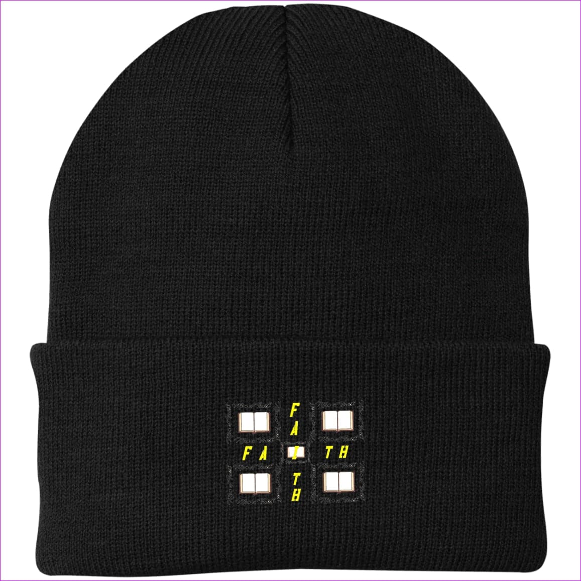 Black One Size Man of Faith Embroidered Port Authority Knit Cap - Hats at TFC&H Co.
