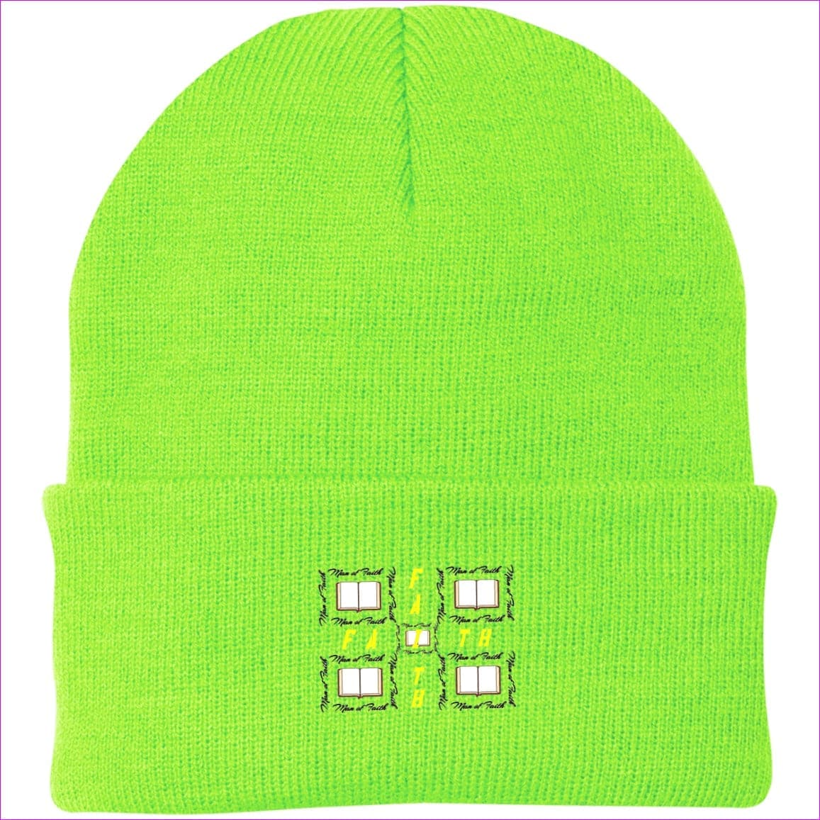 Neon Green One Size Man of Faith Embroidered Port Authority Knit Cap - Hats at TFC&H Co.