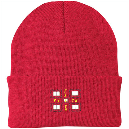 Athletic Red One Size Man of Faith Embroidered Port Authority Knit Cap - Hats at TFC&H Co.