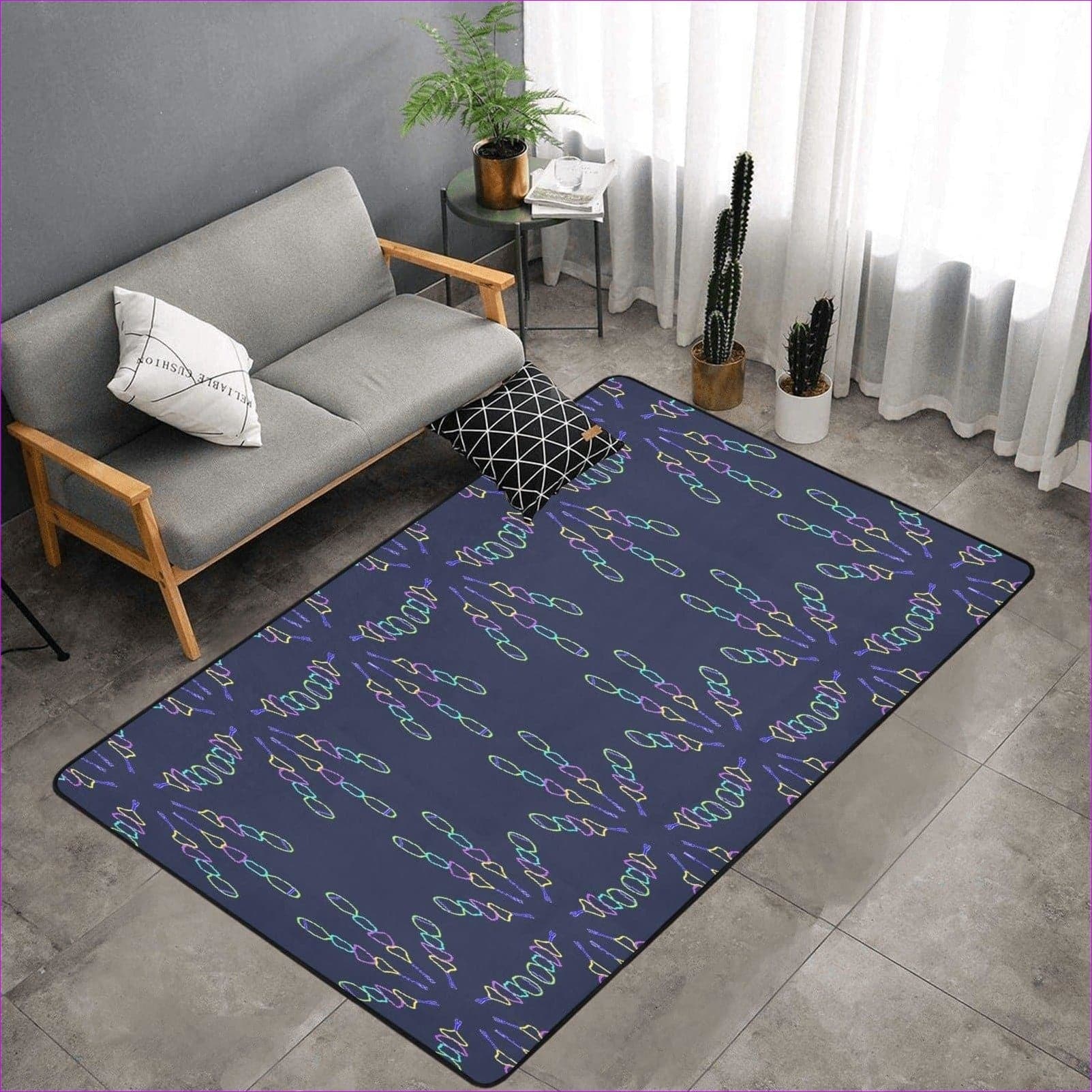 One Size Mandala Blue Area Rug with Black Binding 7'x5' - Mandala Area Rug with Black Binding 7'x5' - Area Rugs at TFC&H Co.