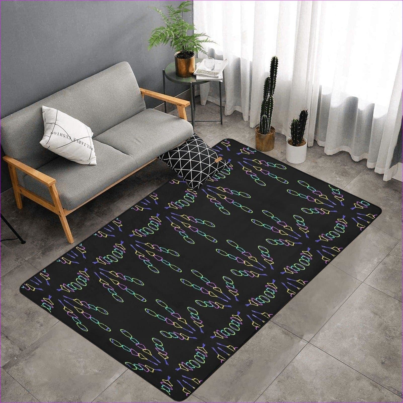 One Size Mandala Black Area Rug with Black Binding 7'x5' - Mandala Area Rug with Black Binding 7'x5' - Area Rugs at TFC&H Co.