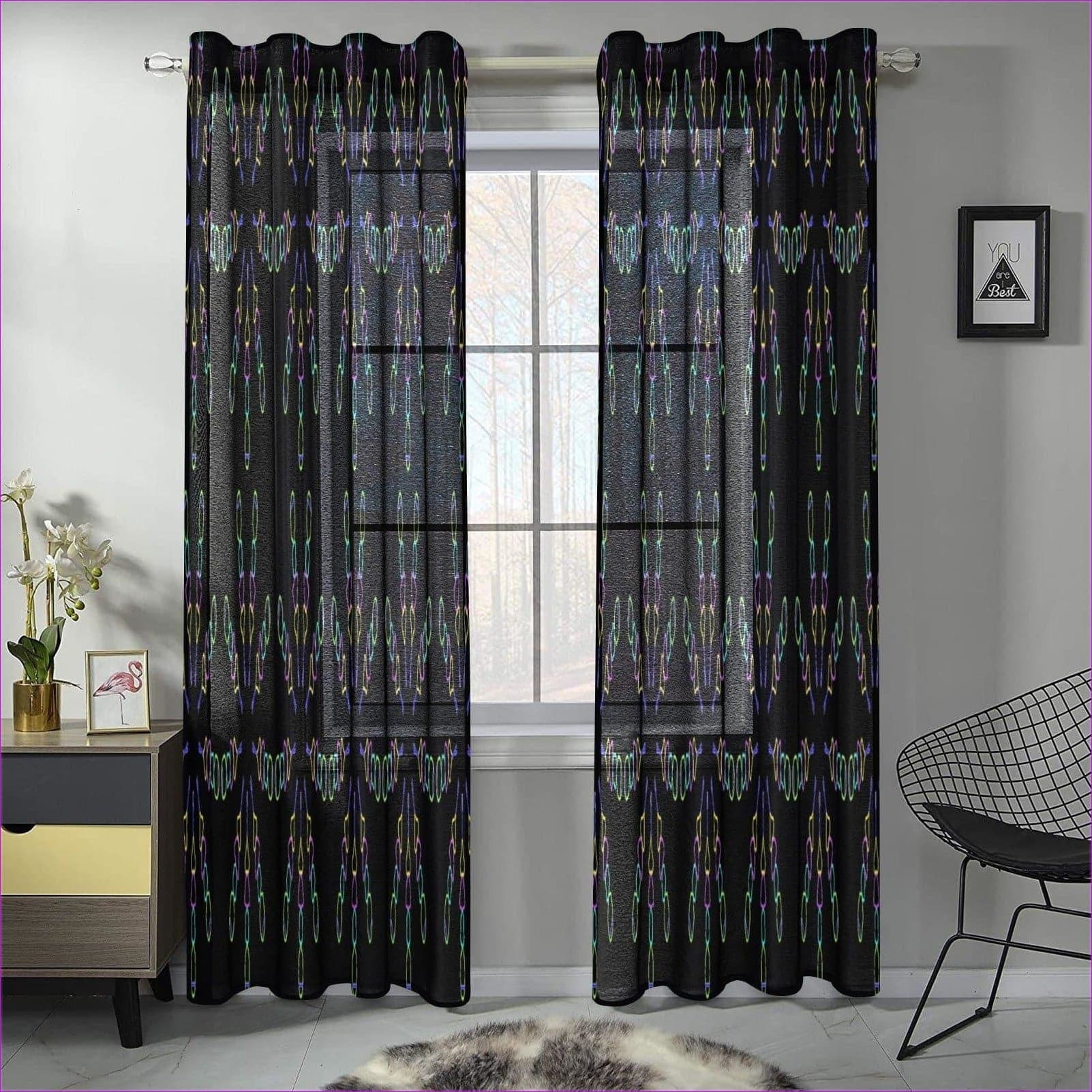 Mandala Black Gauze Curtain 28"x84" - Window Curtains at TFC&H Co.