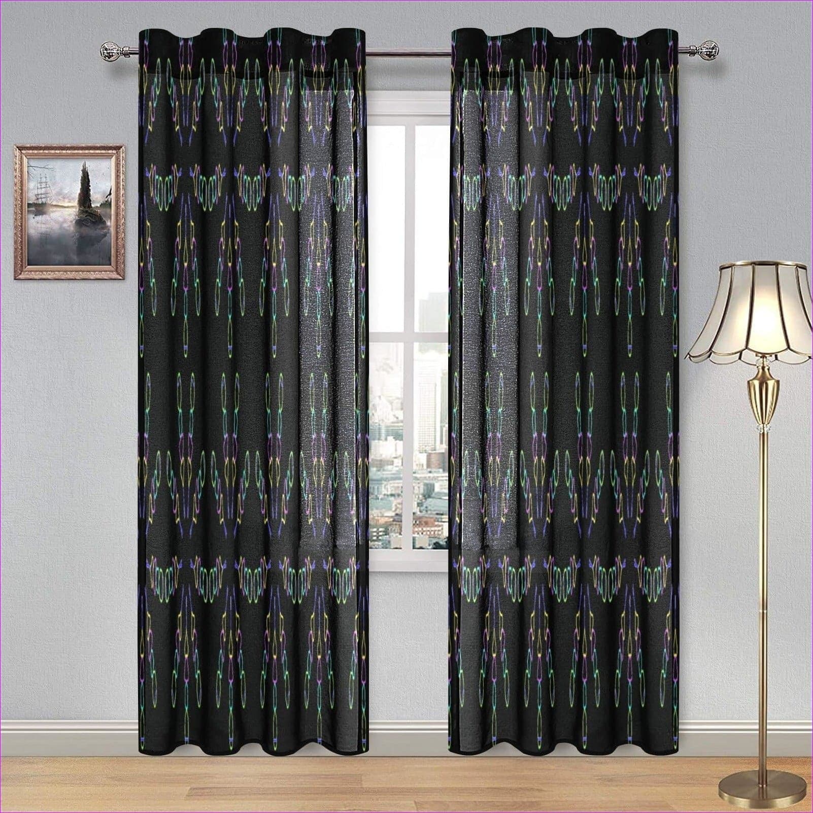 Mandala Black Gauze Curtain 28"x84" - Window Curtains at TFC&H Co.