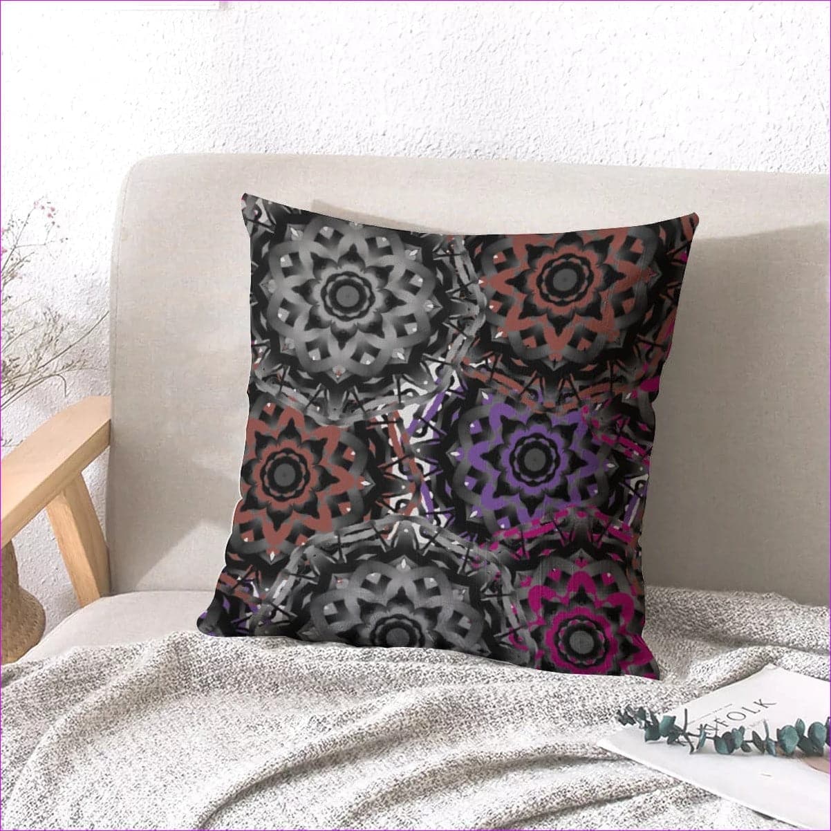 Black Mandala Graffiti Couch pillow with pillow Inserts | linen type fabric Ma - throw pillow at TFC&H Co.